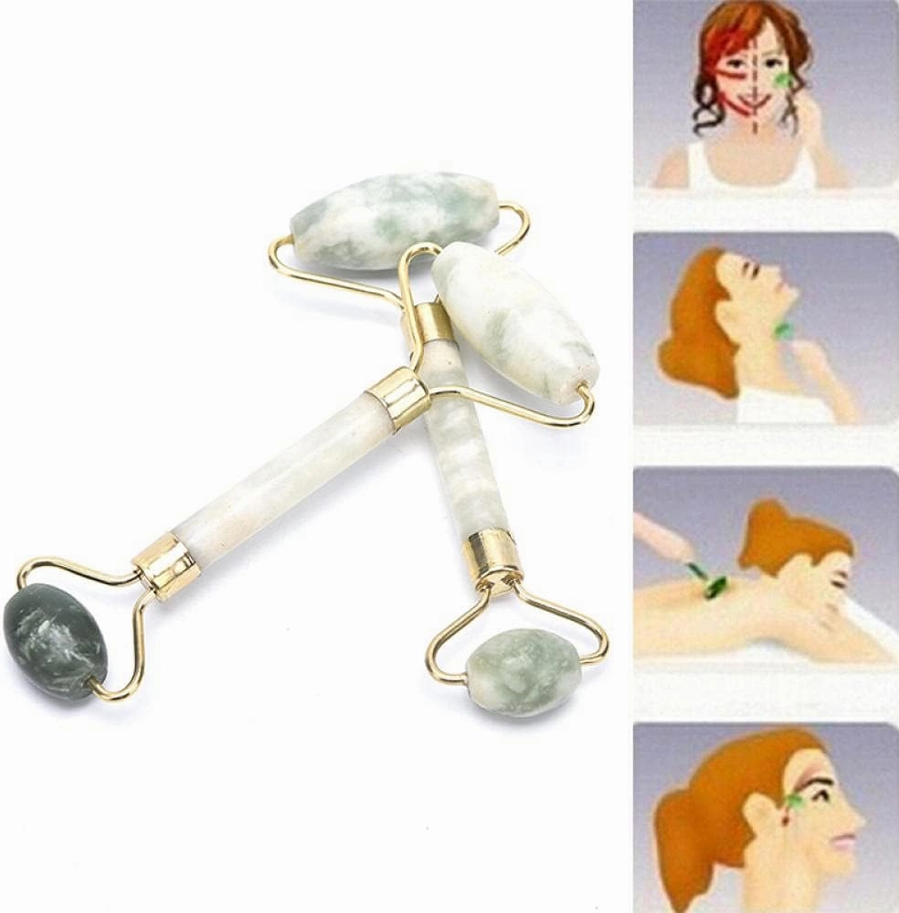 Facial Massage Roller Guasha Board, Double Heads ​Natural Jade Stone Face Lift Body Skin Relaxation Slimming Beauty Neck Thin Lift-1pcsC