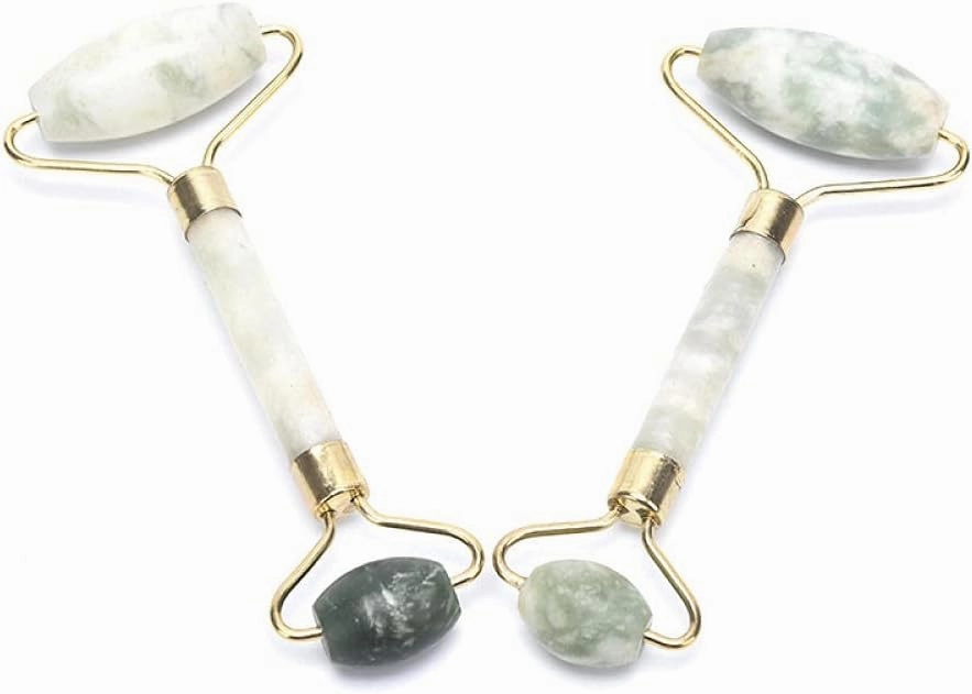 Facial Massage Roller Guasha Board, Double Heads ​Natural Jade Stone Face Lift Body Skin Relaxation Slimming Beauty Neck Thin Lift-1pcsC