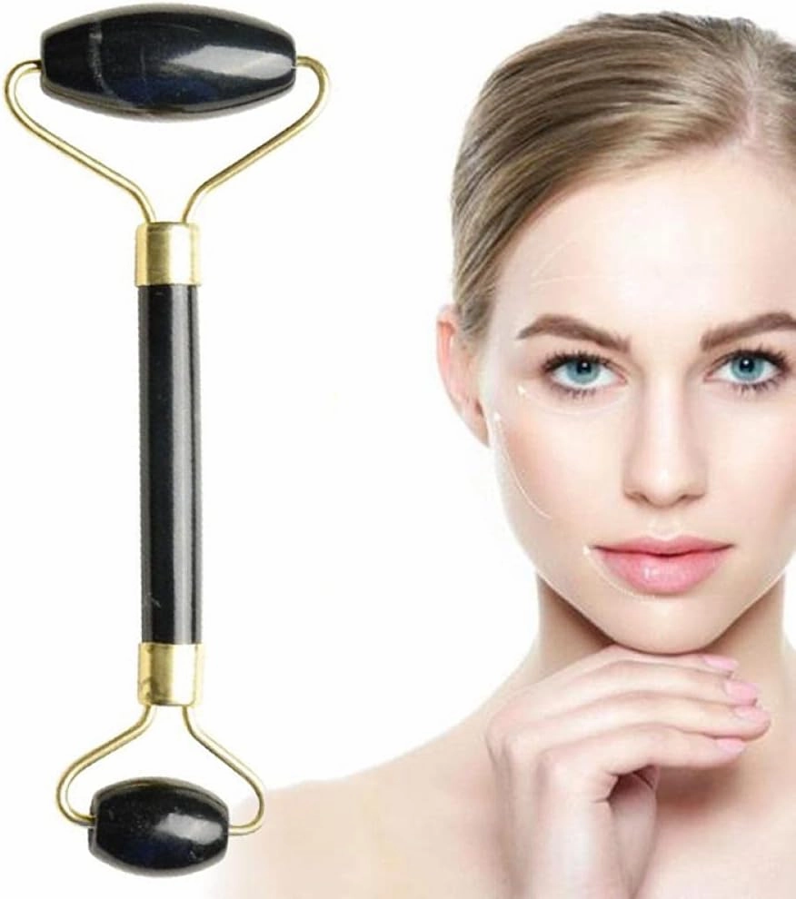 Facial Massage Roller Guasha Board, Double Heads ​Natural Jade Stone Face Lift Body Skin Relaxation Slimming Beauty Neck Thin Lift-1pcsC