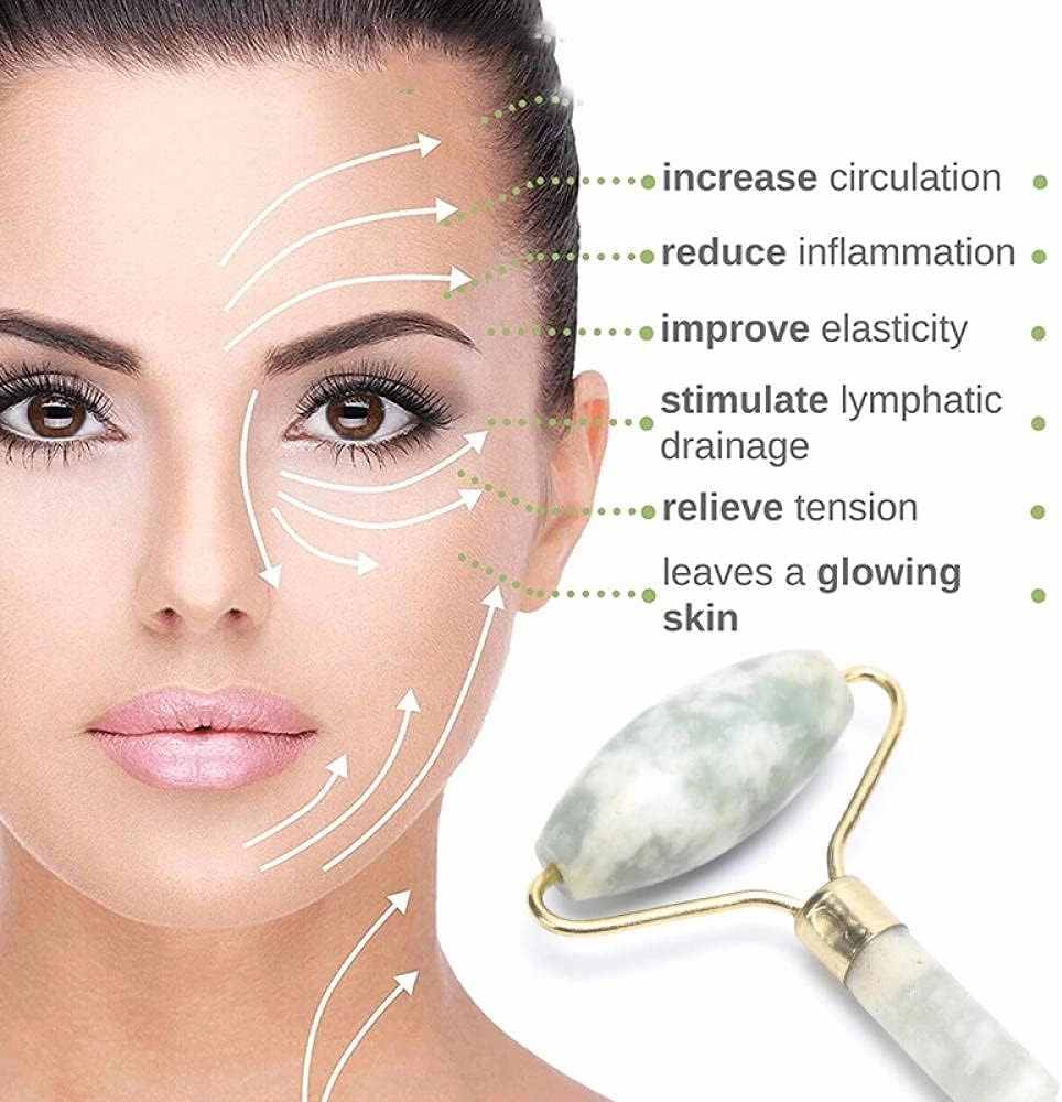 Facial Massage Roller Guasha Board, Double Heads ​Natural Jade Stone Face Lift Body Skin Relaxation Slimming Beauty Neck Thin Lift-1pcsC