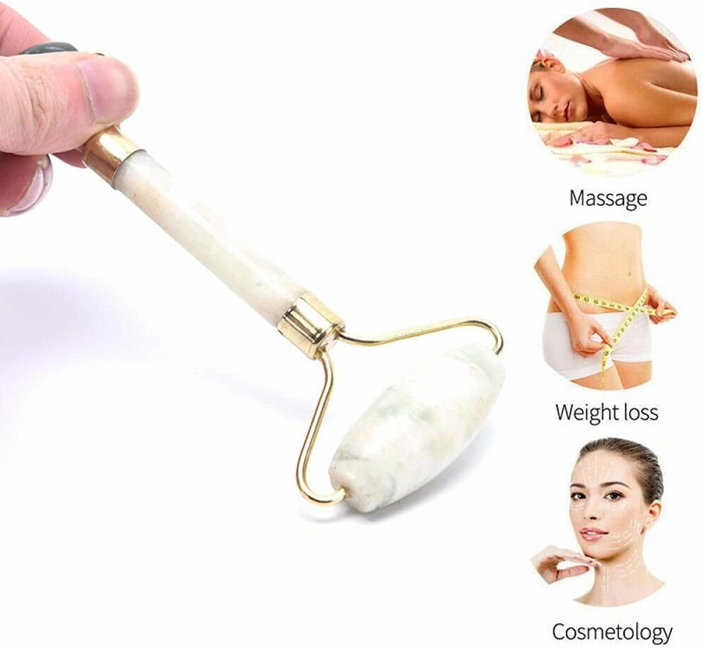 Facial Massage Roller Guasha Board, Double Heads ​Natural Jade Stone Face Lift Body Skin Relaxation Slimming Beauty Neck Thin Lift-1pcsC