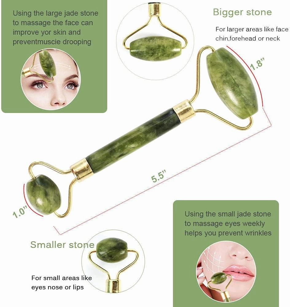 Facial Massage Roller Guasha Board Double Heads Natural Jade Stone Face Lift Body Skin Relaxation Slimming Beauty Neck Thin Lift-2pcs 04