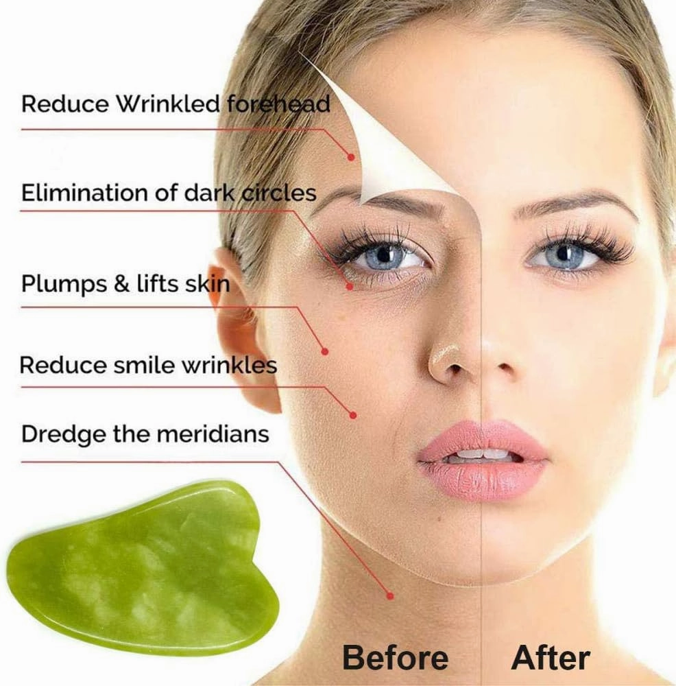 Facial Massager Roller Guasha Board Plate Green Natural Jade Stone Eye Thin Relax Slimming Face Massage Tools Best for Wrinkles-C