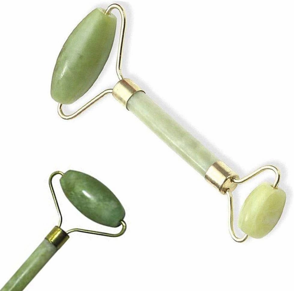 Facial Roller Massager, Pack of 1, Portable Double Headed Stone Face, Eye and Neck Rejuvenation Beauty Tools Green Jade