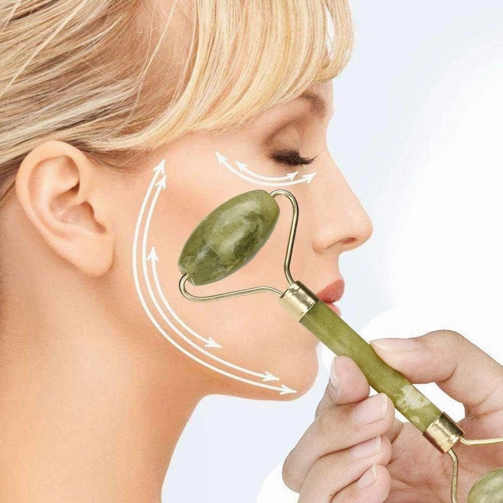 Facial Roller Massager, Pack of 1, Portable Double Headed Stone Face, Eye and Neck Rejuvenation Beauty Tools Green Jade