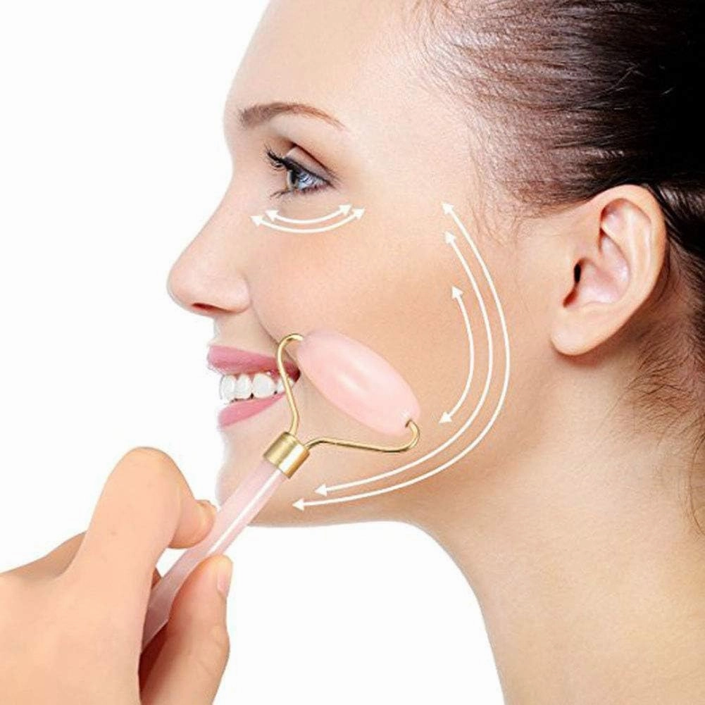 Facial Roller Massager, Pack of 1, Portable Double Headed Stone Face, Eye and Neck Rejuvenation Beauty Tools Rose Quartz