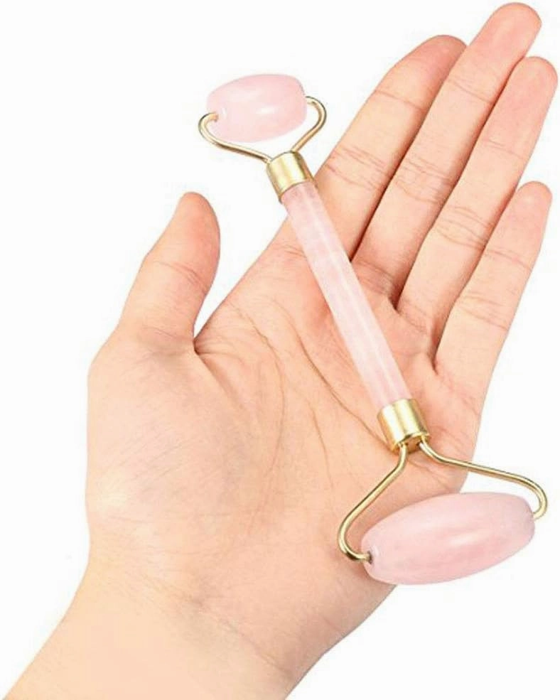 Facial Roller Massager, Pack of 1, Portable Double Headed Stone Face, Eye and Neck Rejuvenation Beauty Tools Rose Quartz
