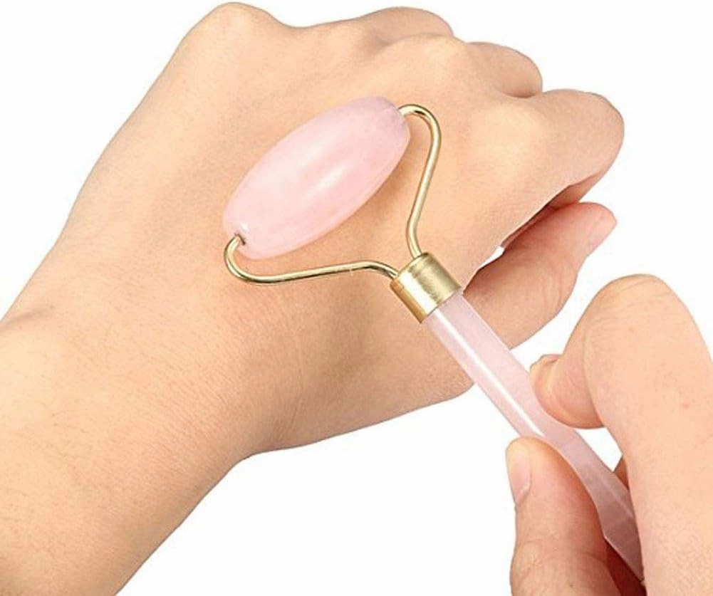 Facial Roller Massager, Pack of 1, Portable Double Headed Stone Face, Eye and Neck Rejuvenation Beauty Tools Rose Quartz