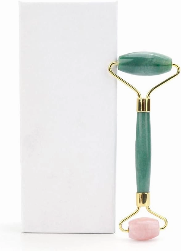 Facial Rollers facial massager Jade Roller & guasha massage Rose Quartz Natural Stone face roller Double Chin Remover Slimming skin care tools-Green roller withbox