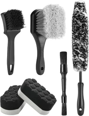 Fantasticlean 6PCS Car Wheel Cleaning Pro Kit, Tire Brush, Soft-bristled Rims Brush, Microfiber Bendable Brush, Double-Ended Detailing Brush, and Detailing Pads, Scratch-Free & Multipurpose