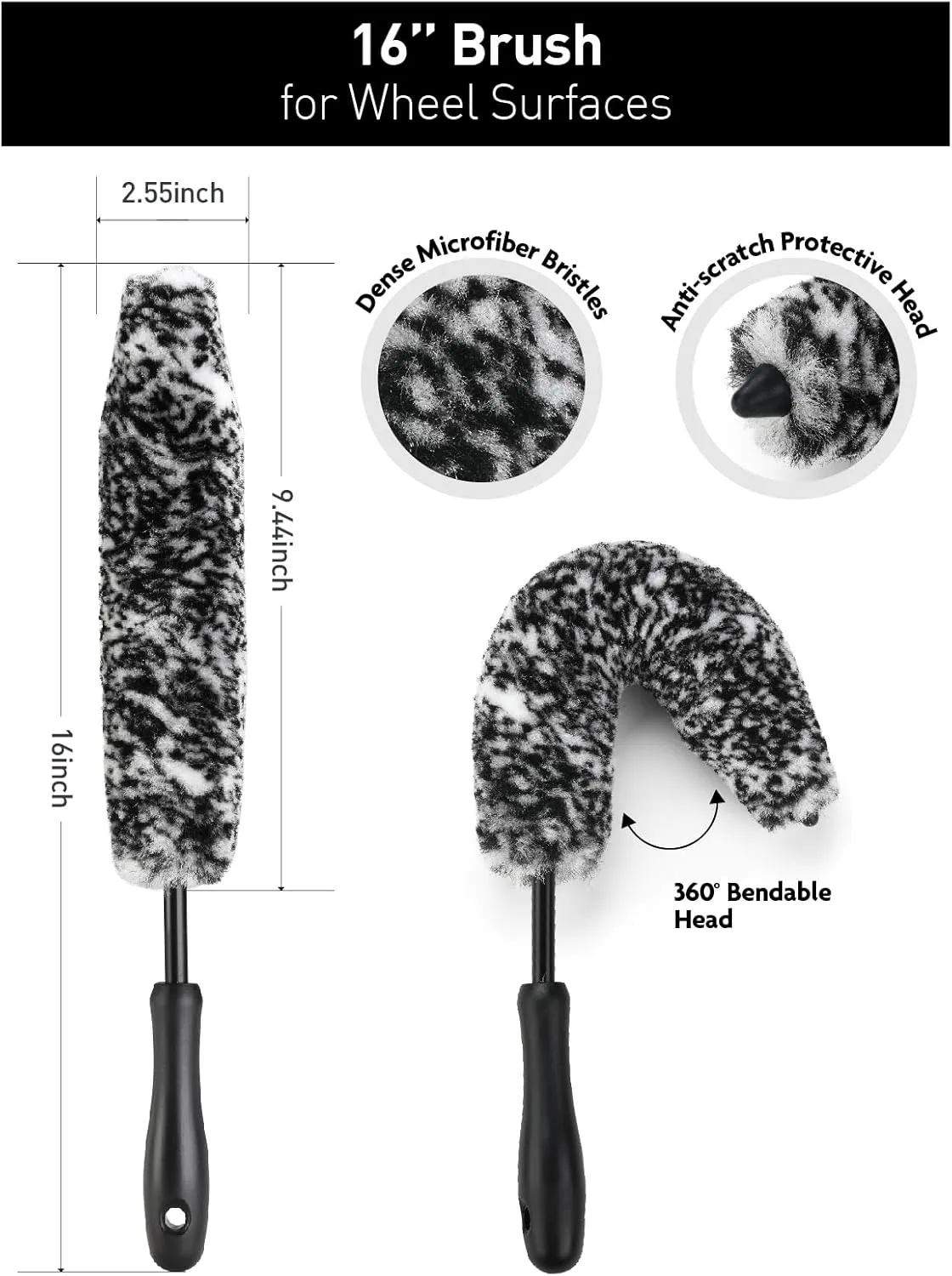 Fantasticlean 6PCS Car Wheel Cleaning Pro Kit, Tire Brush, Soft-bristled Rims Brush, Microfiber Bendable Brush, Double-Ended Detailing Brush, and Detailing Pads, Scratch-Free & Multipurpose