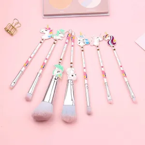 Fantasy Unicorn Makeup Brush Set - Professional Horn Shaped Metal Handle Makeup Brushes, Cruelty-Free Synthetic Fiber Foundation Brush Kit for Girls Women (7pcs double side)