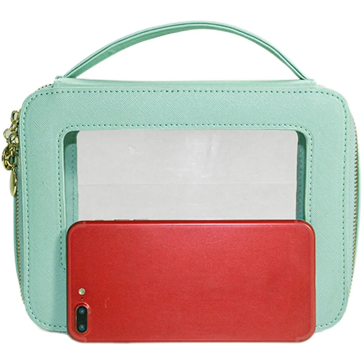 Fashionable Portable Makeup Case with High Beauty Value Travel Portable Window Opening Transparent PVC Women's Makeup Bag (Green)