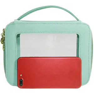 Fashionable Portable Makeup Case with High Beauty Value Travel Portable Window Opening Transparent PVC Women's Makeup Bag (Green)