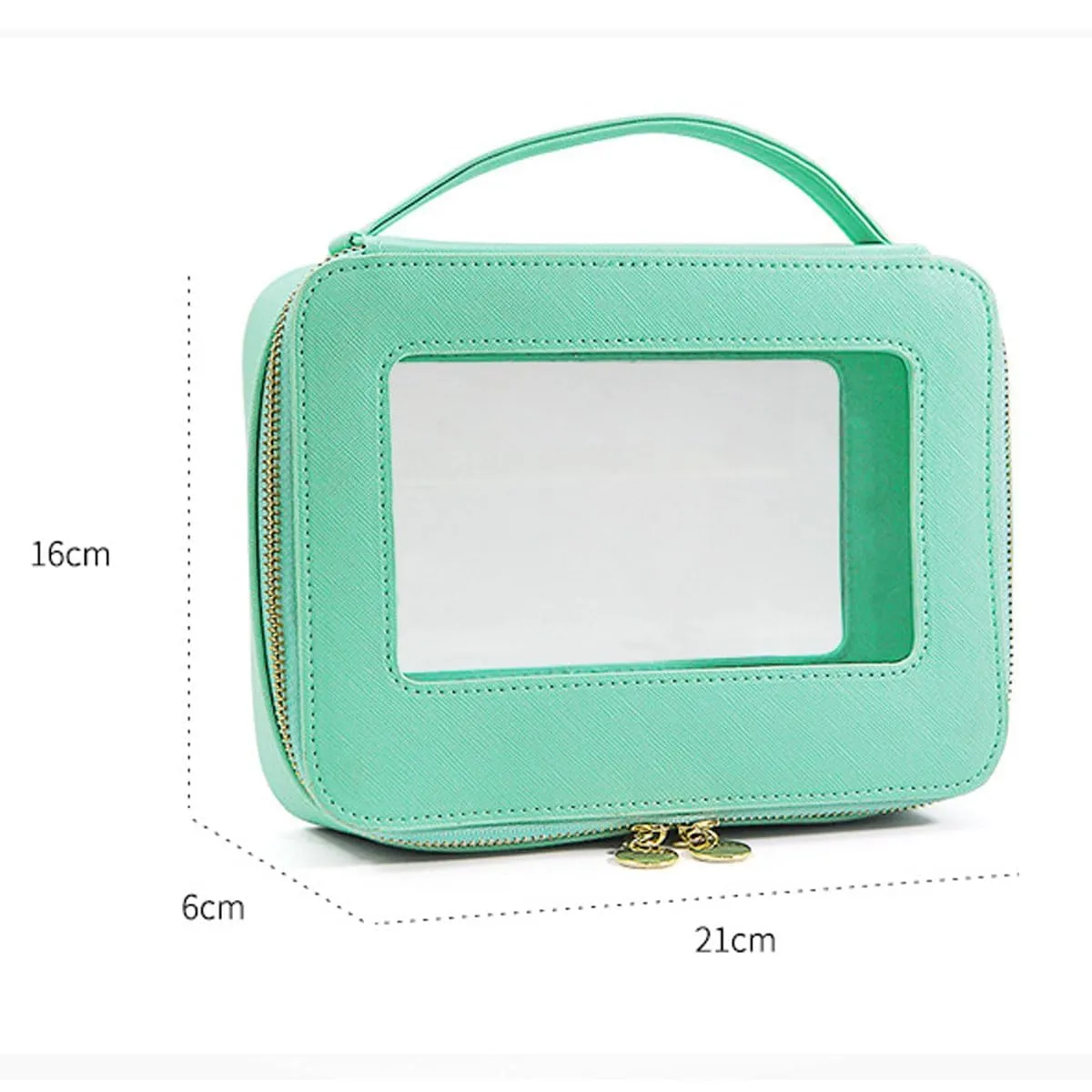 Fashionable Portable Makeup Case with High Beauty Value Travel Portable Window Opening Transparent PVC Women's Makeup Bag (Green)