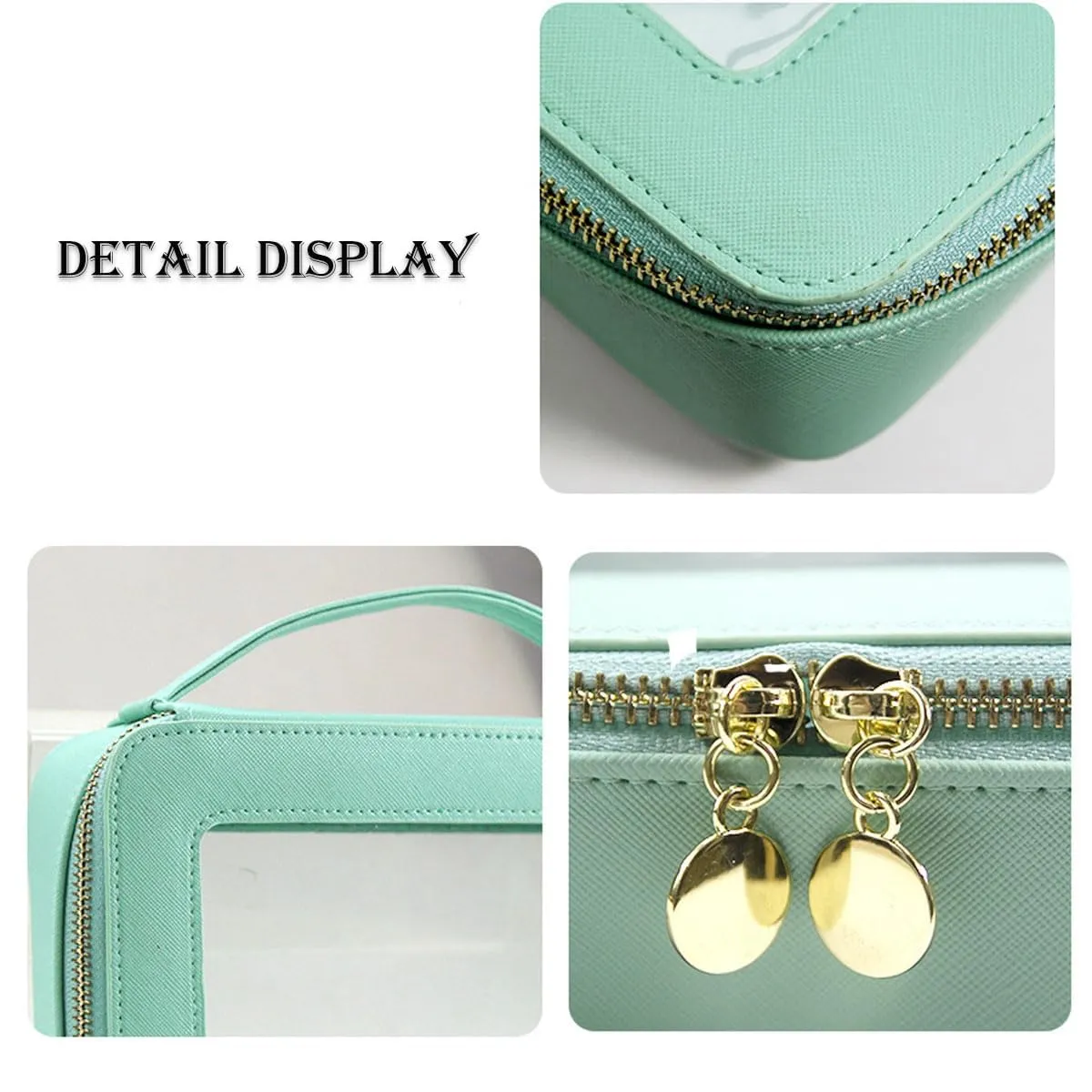 Fashionable Portable Makeup Case with High Beauty Value Travel Portable Window Opening Transparent PVC Women's Makeup Bag (Green)