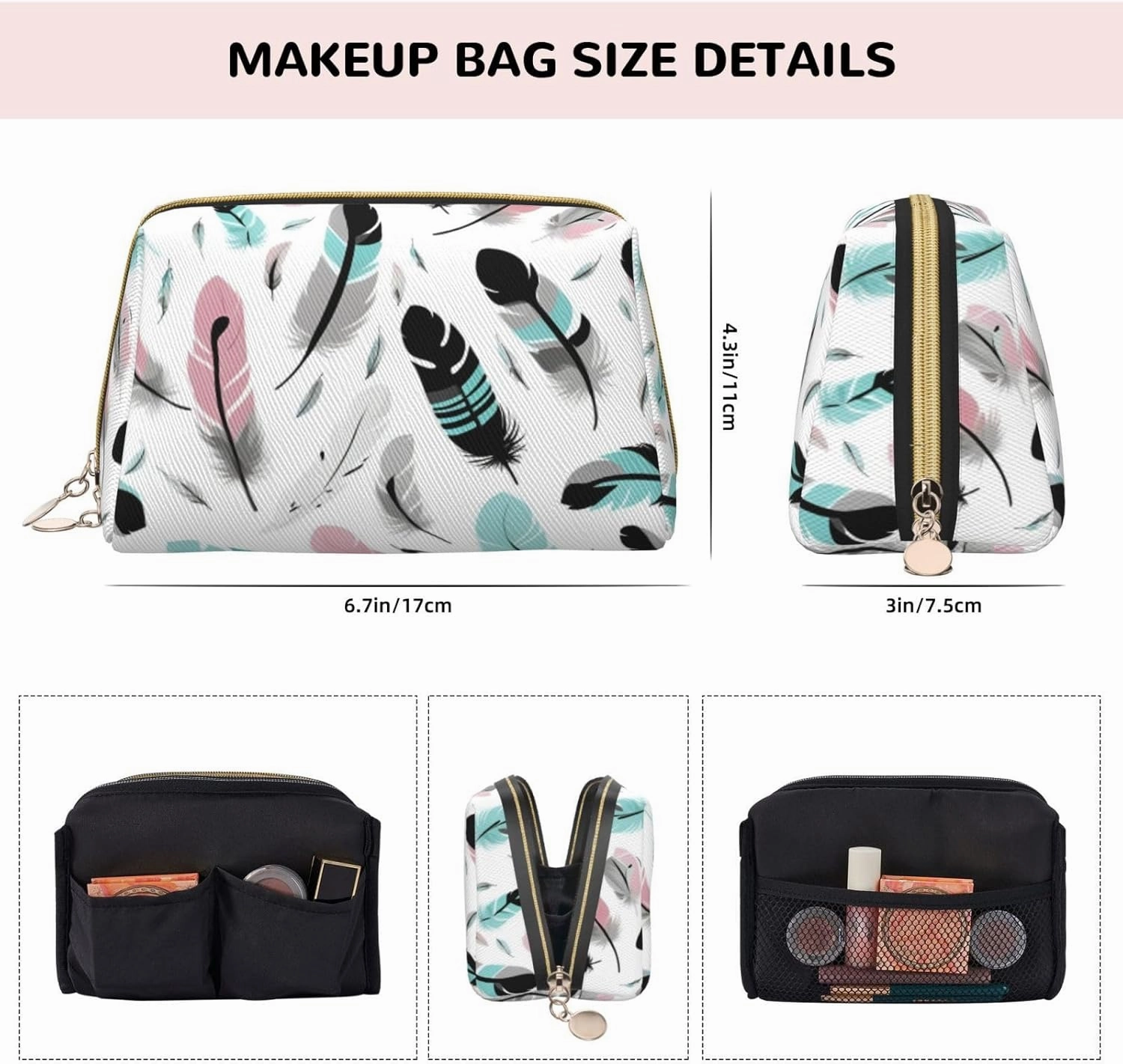 Feather Toiletry Pouch, Travel-Friendly Makeup Organizer For Makeup Brushes, Lipsticks