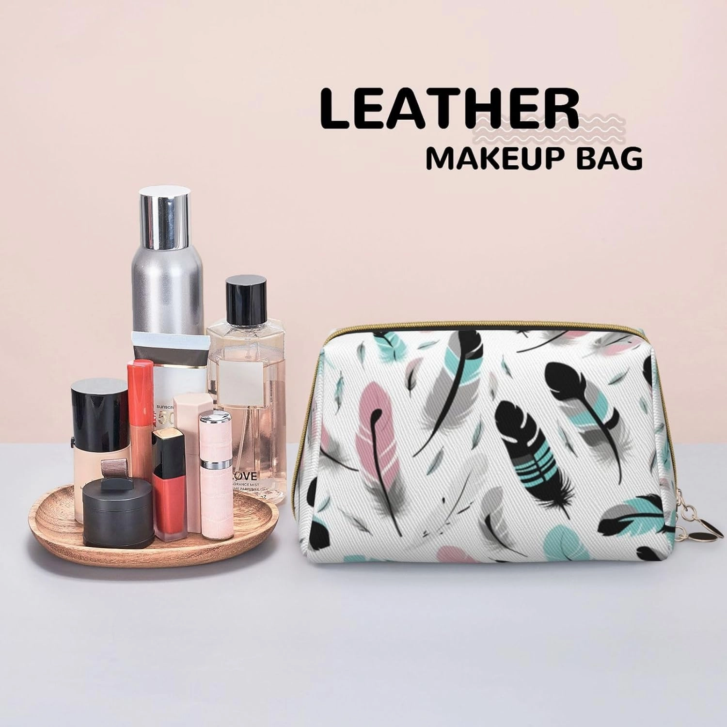 Feather Toiletry Pouch, Travel-Friendly Makeup Organizer For Makeup Brushes, Lipsticks