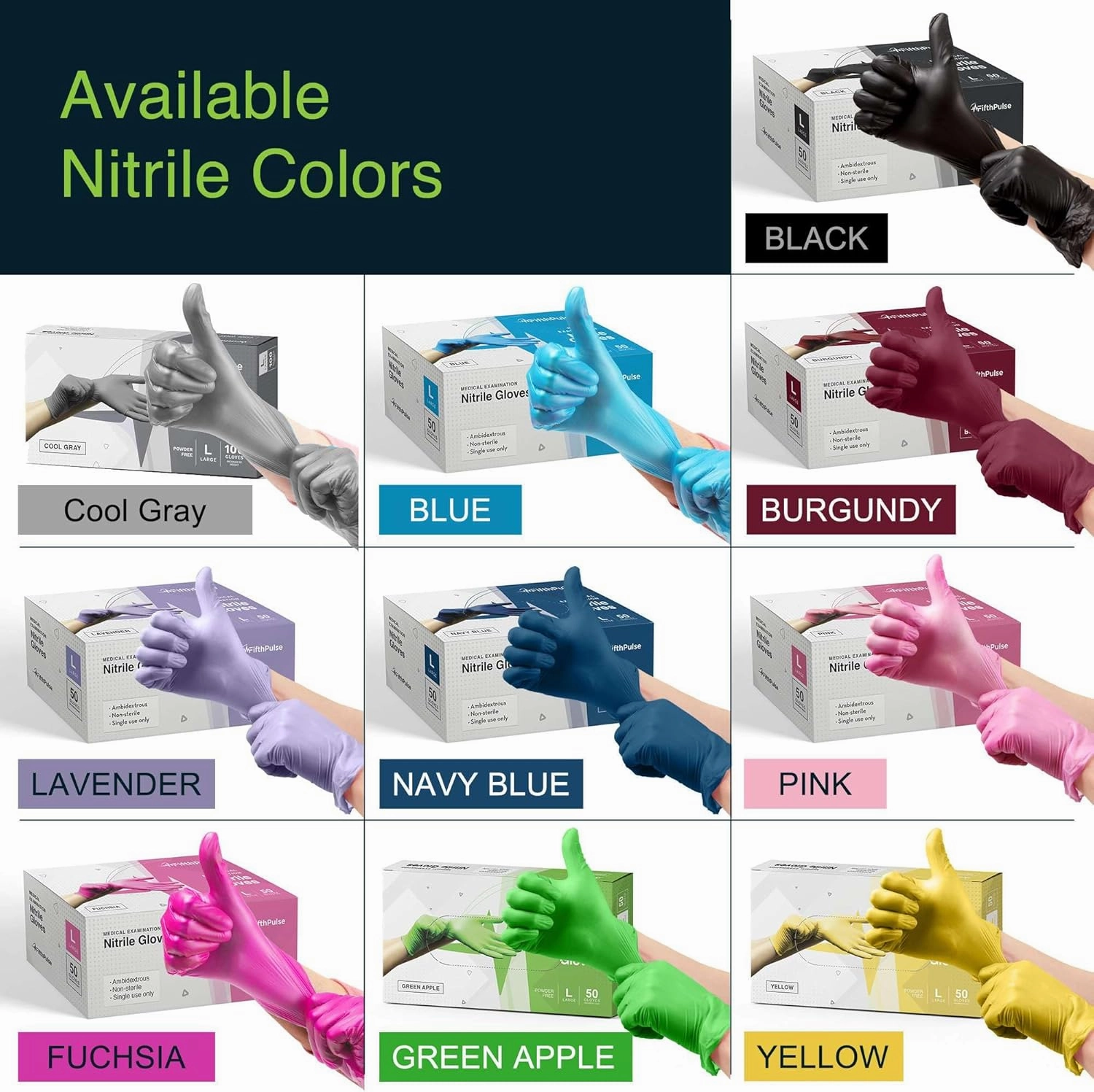 FifthPulse Cool Gray Nitrile Disposable Gloves - Latex Free food Safe Cleaning and Cooking Gloves, Medical Exam Gloves