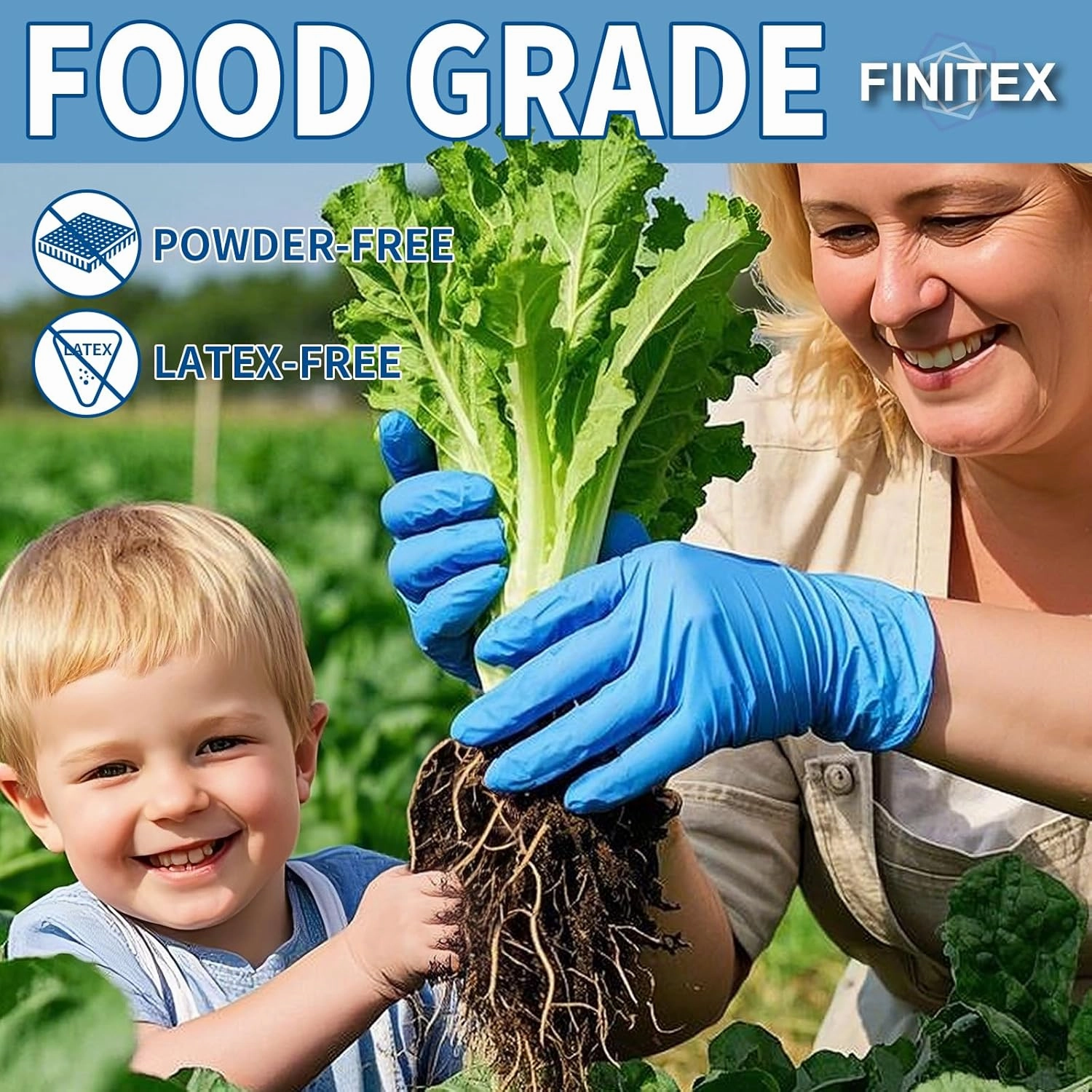 FINITEX Blue Disposable Nitrile Exam Gloves - 200 PCS/BOX 3.5mil Rubber Powder-Free Latex-Free Medical Cleaning Food Gloves