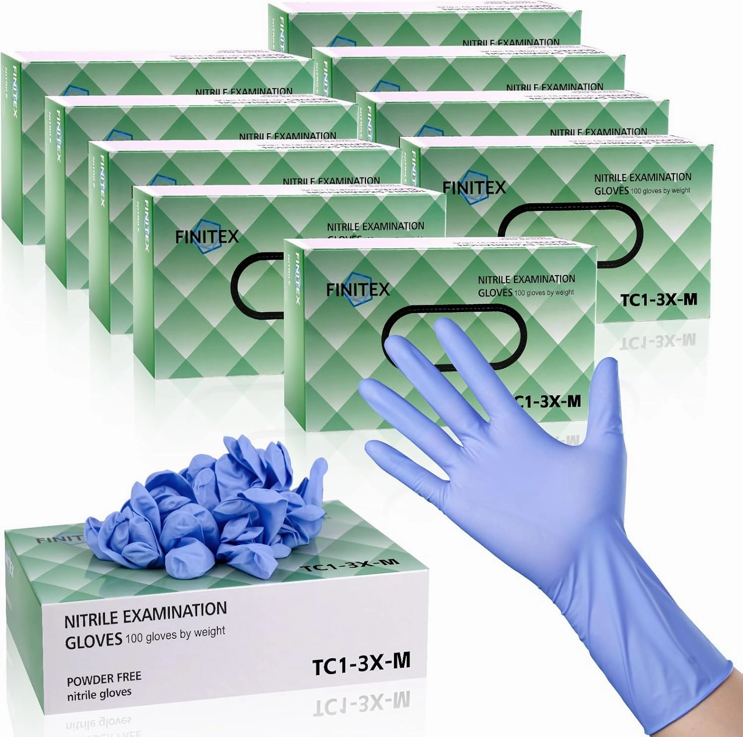 FINITEX Nitrile Disposable Medical Exam Gloves - Ice Blue 3.2 mil Latex-Free Gloves Examination Cleaning Food Gloves