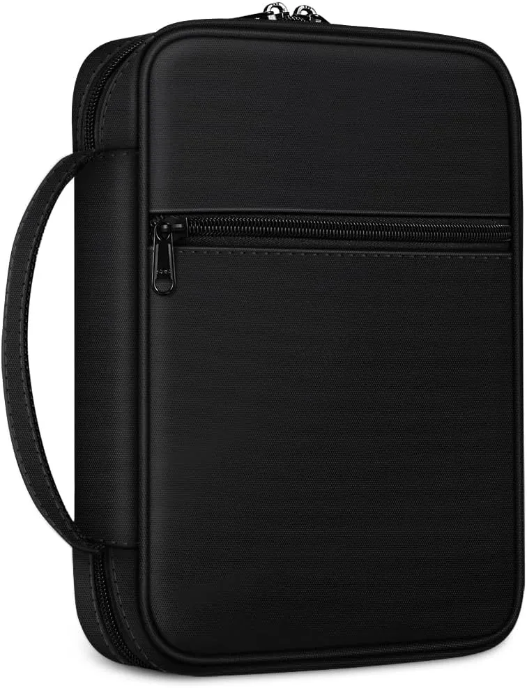 FINPAC Bible Cover Small Size Church Study Book Carrying Bag, Bible Protective Case with Handle and Zippered Pocket for Men Women Mother Lady, Black