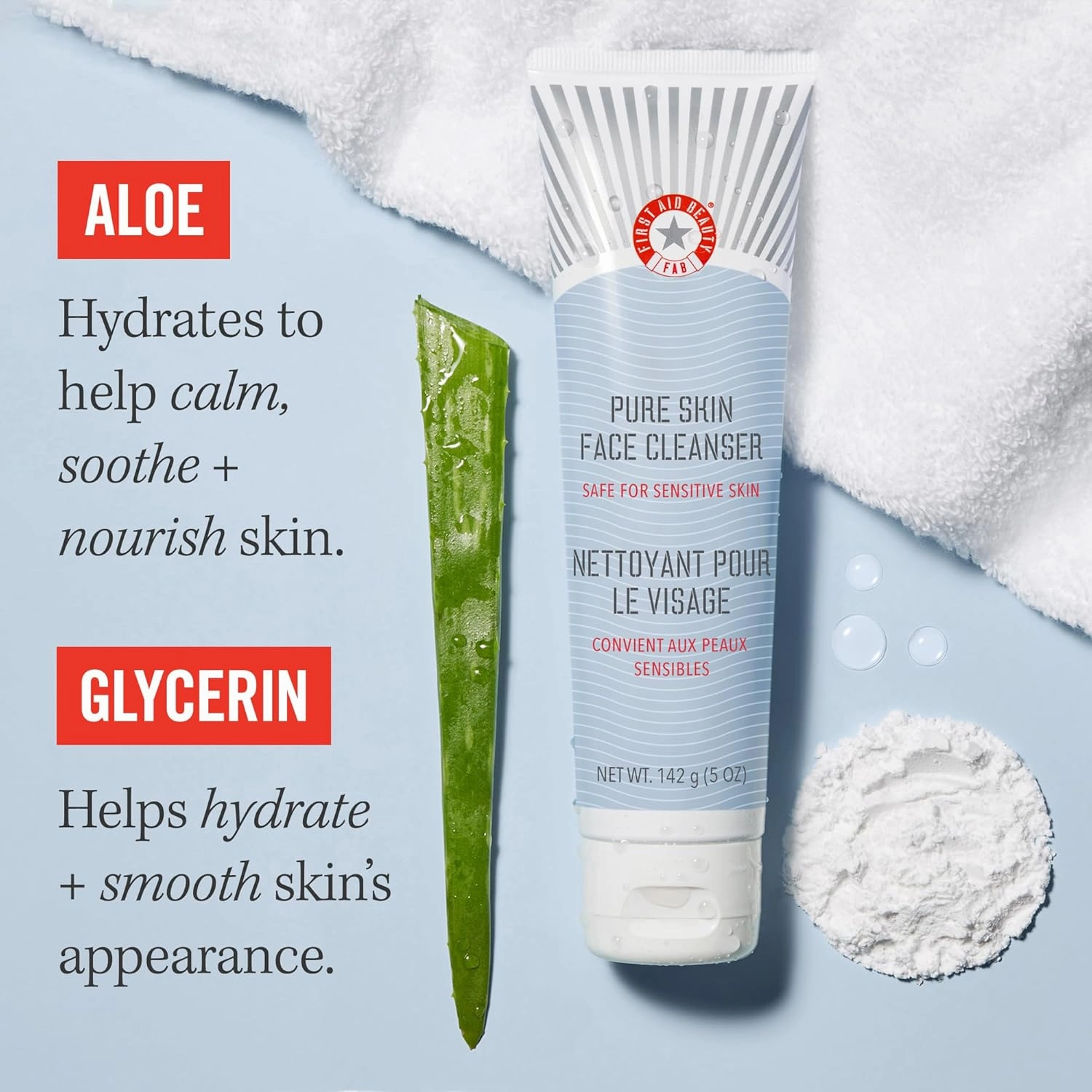 First Aid Beauty - Pure Skin Face Cleanser, Effectively Removes Makeup, Dirt, and Impurities, Gentle Cleanser Leaves Skin Soft & Supple, Safe for Sensitive Skin, Fragrance Free, 5 oz