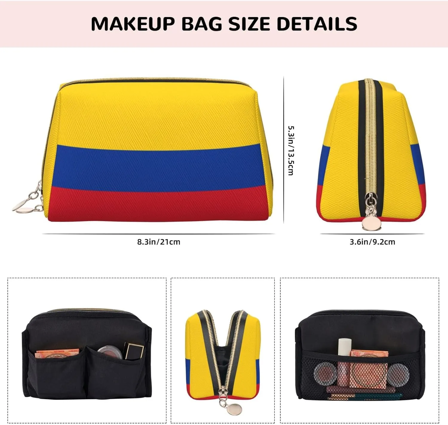 Flag Of Colombiamakeup Bag Organizer,Toiletry Cosmetic Bag,Zipper Pouch Brushes Storage Case(Large)