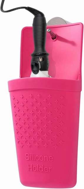 Flat Iron/Hair Straightener/Curling Iron/Hot Hair Tools Holder, Heat-Resistant Silicone Mat Pouch Organizer with Stainless Steel Hook.(Hot Pink).2Pack