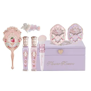 Flower Knows Violet Strawberry Rococo Makeup Box Set,8 Pack Makeup Box with Mirror,Lip Gloss×2 Blush×2 Blush Brush×1 Handheld mirror×1 Hair Clip×1 Gift Box×1