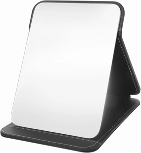 Folding Makeup Mirror PU Desktop Vanity Mirror with High Definition Surface Lightweight Stable Base for Bedroom Decor for Makeup Application