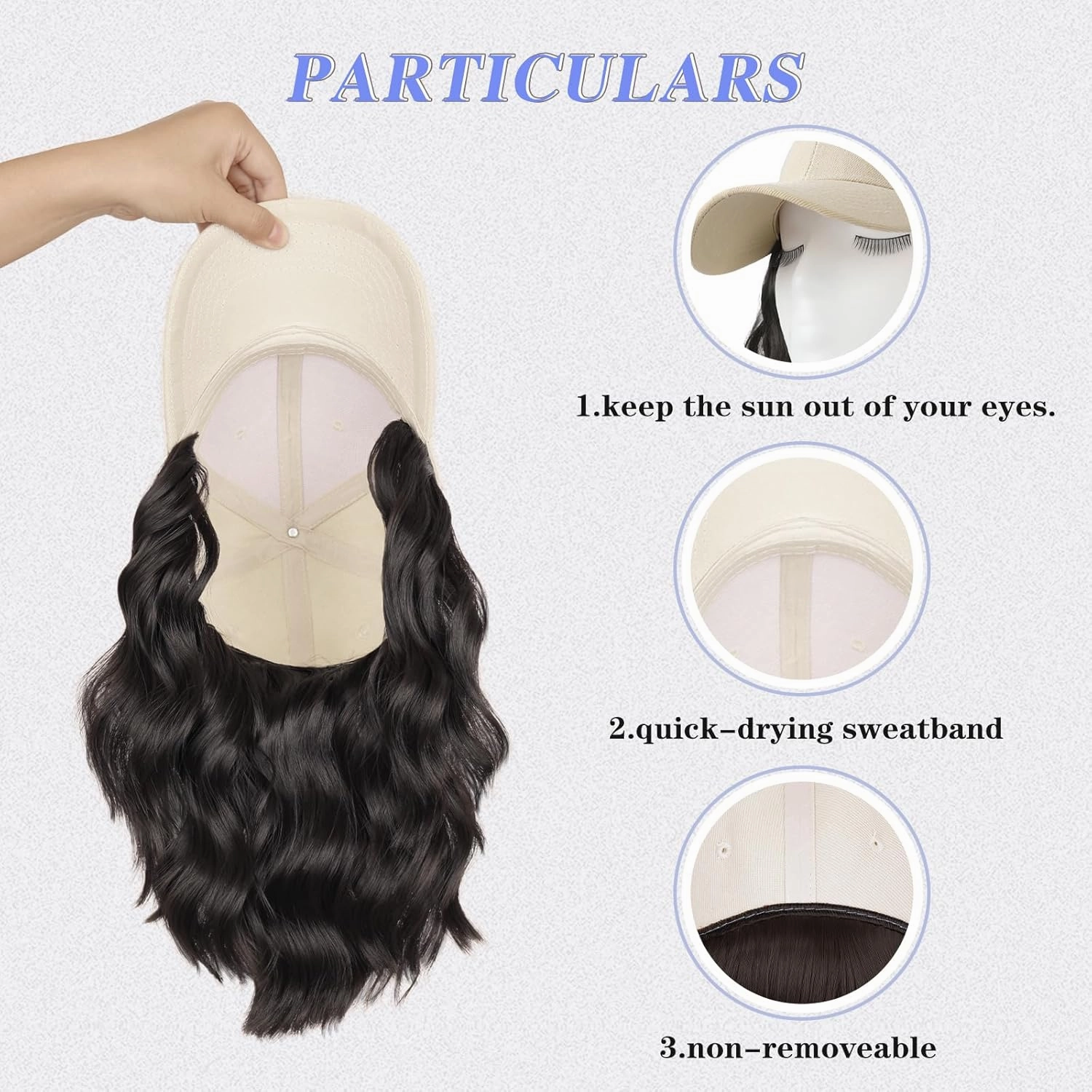 FORCUTEU Hat Wigs for Women Baseball Cap with Hair Extensions Short Wave Synthetic baseball Cap Wig for Women Adjustable Hat with Hair Attached for Daily Use(14inch)