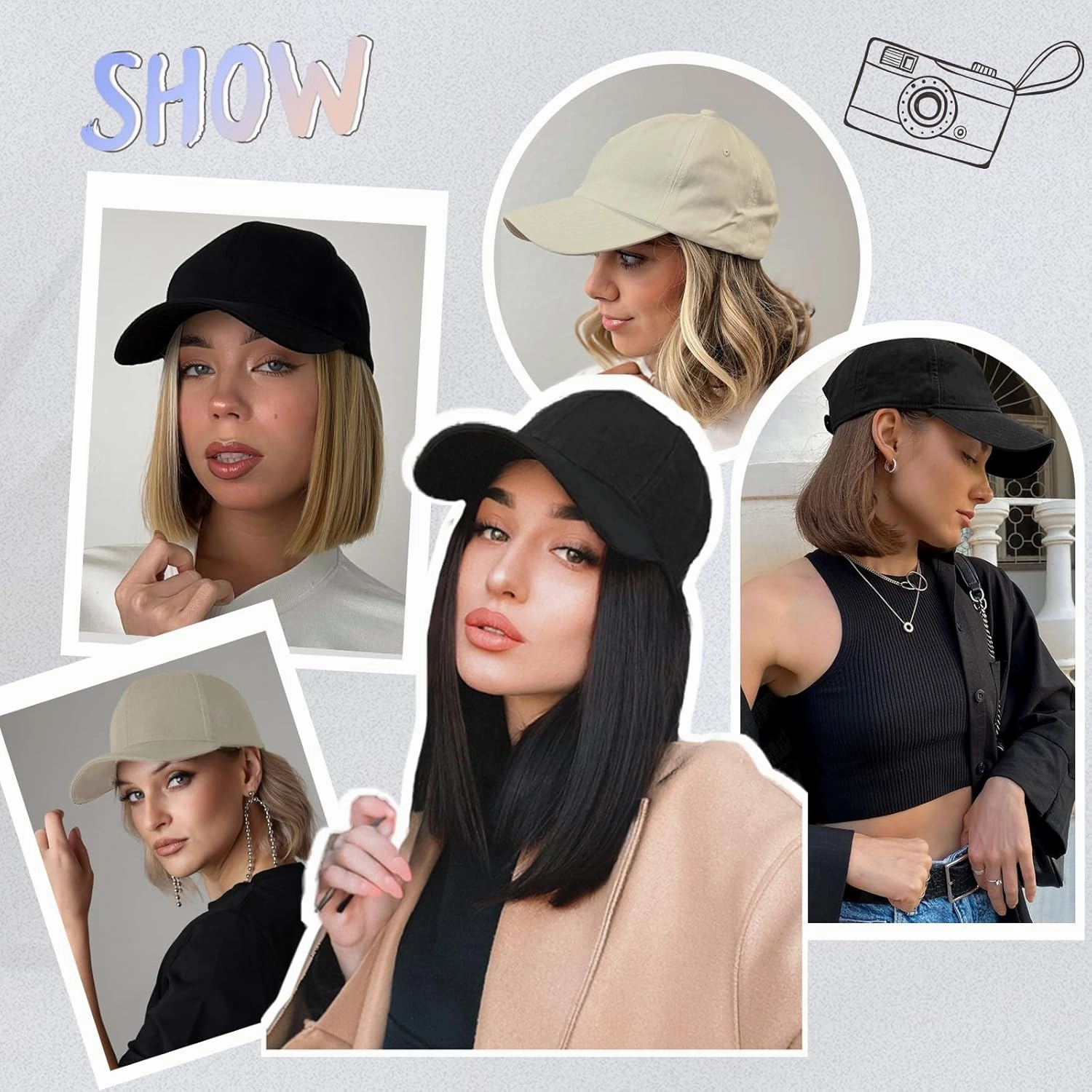 FORCUTEU Hat Wigs for Women Baseball Cap with Hair Extensions Short Wave Synthetic baseball Cap Wig for Women Adjustable Hat with Hair Attached for Daily Use(14inch)