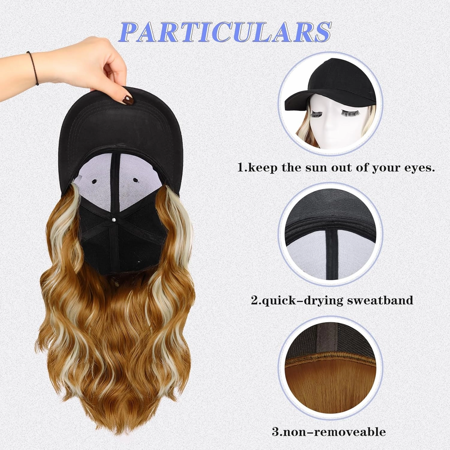 FORCUTEU Hat Wigs for Women Baseball Cap with Hair Extensions Short Wave Synthetic baseball Cap Wig for Women Adjustable Hat with Hair Attached for Daily Use(14inch)