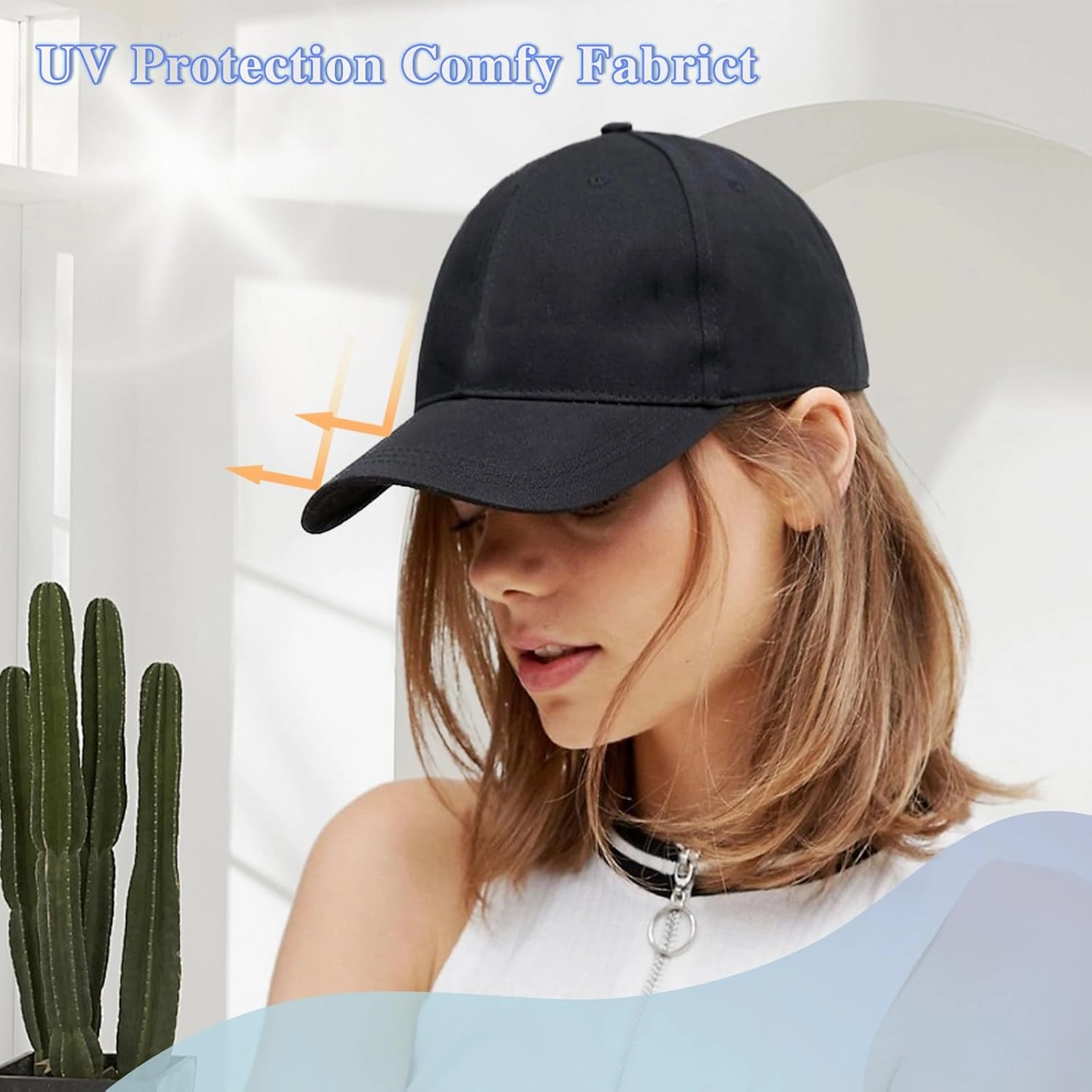 FORCUTEU Hat Wigs for Women Baseball Cap with Hair Extensions Short Wave Synthetic baseball Cap Wig for Women Adjustable Hat with Hair Attached for Daily Use(14inch)