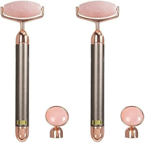 ForPro Professional Collection Electric Face Roller & Eye Massager, 2 in 1 Vibrating Skin Care Tool, Rose Quartz (Pack of 2)