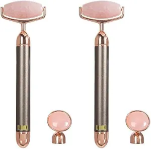 ForPro Professional Collection Electric Face Roller & Eye Massager, 2 in 1 Vibrating Skin Care Tool, Rose Quartz (Pack of 2)