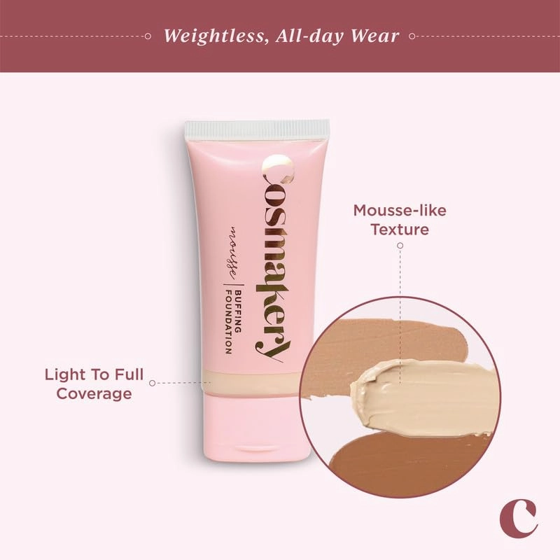 Foundation for Light to Full Coverage - Mousse Liquid Makeup Foundation for Uneven Skin Tone - Diverse Skin Types Mature, Dry, Oily - Oil-free, Cruelty-free (Light)