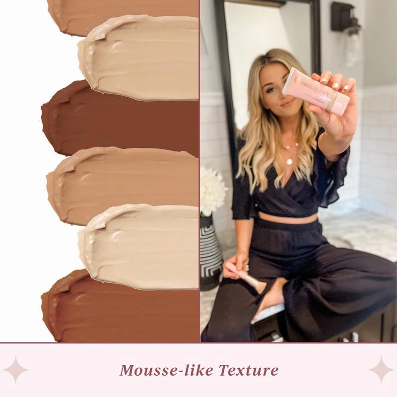 Foundation for Light to Full Coverage - Mousse Liquid Makeup Foundation for Uneven Skin Tone - Diverse Skin Types Mature, Dry, Oily - Oil-free, Cruelty-free (Light)