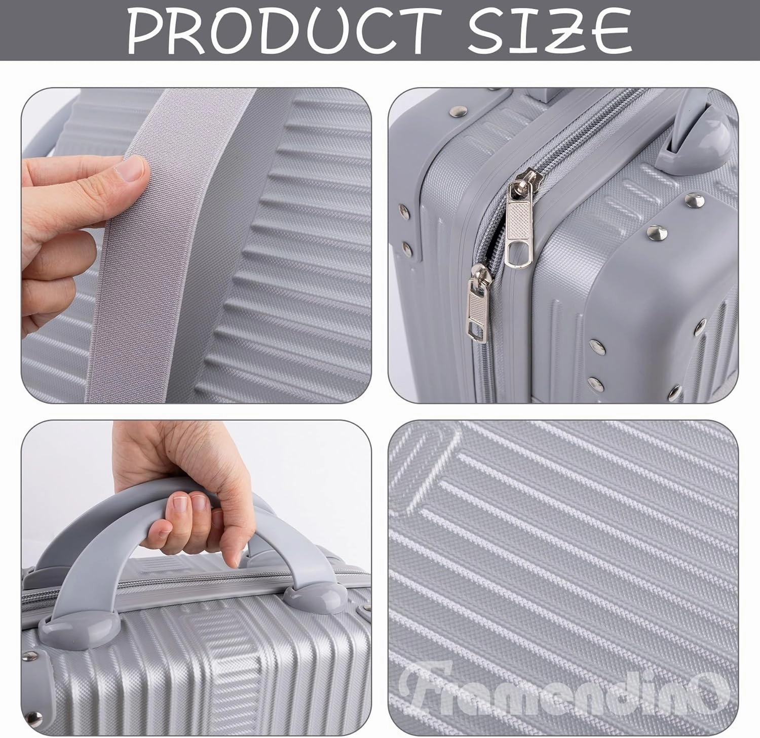 Framendino, Portable Hard Shell Cosmetic Organizer Bag Travel Case Hand Luggage With Elastic Band Silver