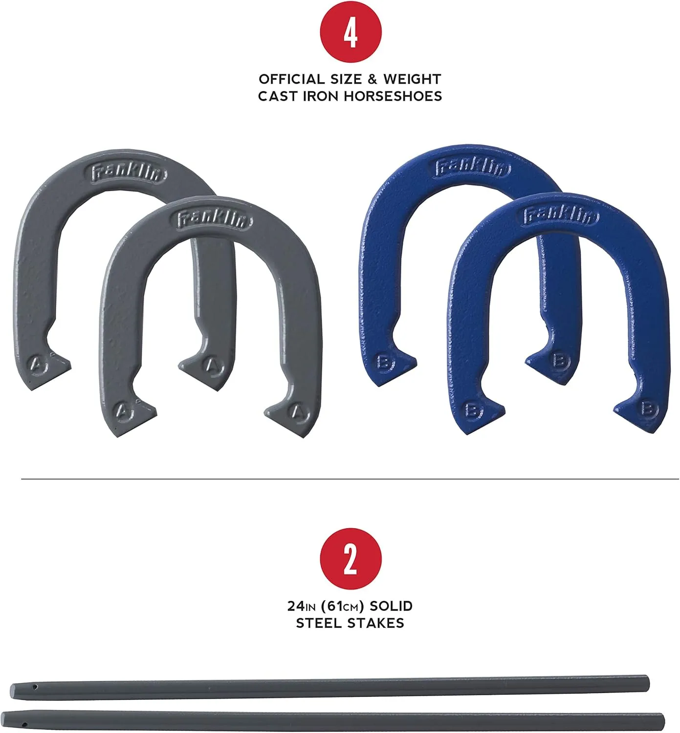 Franklin Sports Horseshoes Sets - Metal Horseshoe Game Sets for Adults   Kids - Official Weight Steel Horseshoes - Beach   Lawn Horseshoes Sets - Sets Include (4) Horseshoes and (2) Ground Stakes