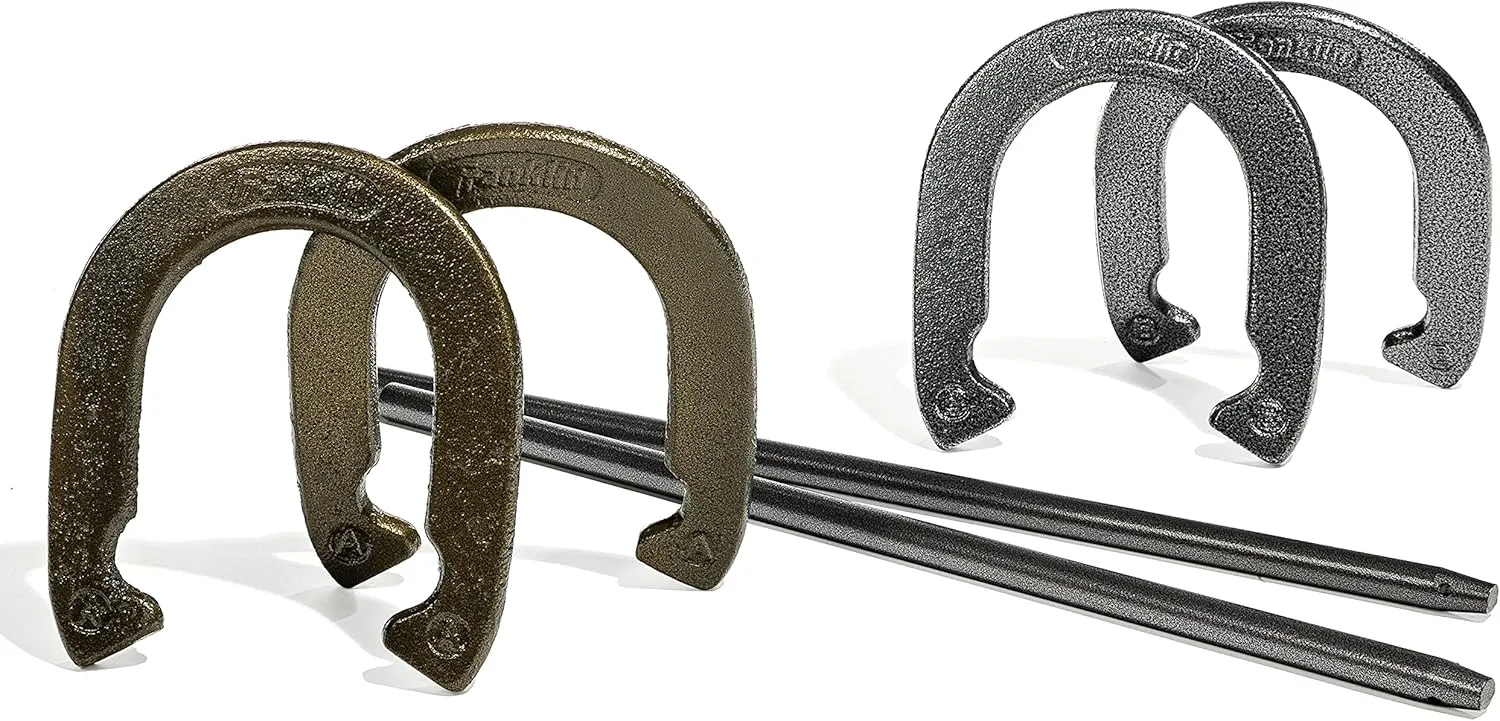 Franklin Sports Horseshoes Sets - Metal Horseshoe Game Sets for Adults   Kids - Official Weight Steel Horseshoes - Beach   Lawn Horseshoes Sets - Sets Include (4) Horseshoes and (2) Ground Stakes