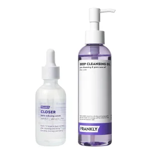 FRANKLY Deep Pore Jumbo Set | Closer Serum Jumbo & Pore Cleansing Oil | BHA & LHA Purifying Cleanser   9 Peptide Pore Minimizing Serum | Hydrating & Anti-Aging, Vegan | Korean Skincare Set