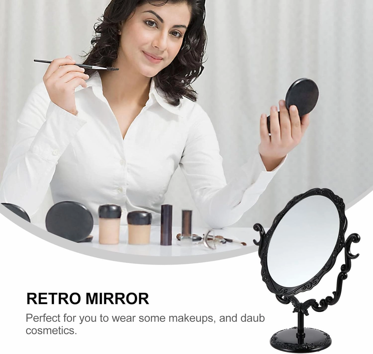 FRCOLOR 1pc Shaving Mirror, Home Household Stand Retro Bathroom Bedroom ° Room Rotary Makeup Dressing Oval Side Swivel Mini Barber Elegant Rotating Desk Magnification