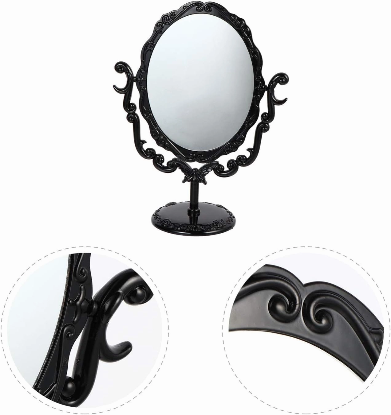 FRCOLOR 1pc Shaving Mirror, Home Household Stand Retro Bathroom Bedroom ° Room Rotary Makeup Dressing Oval Side Swivel Mini Barber Elegant Rotating Desk Magnification