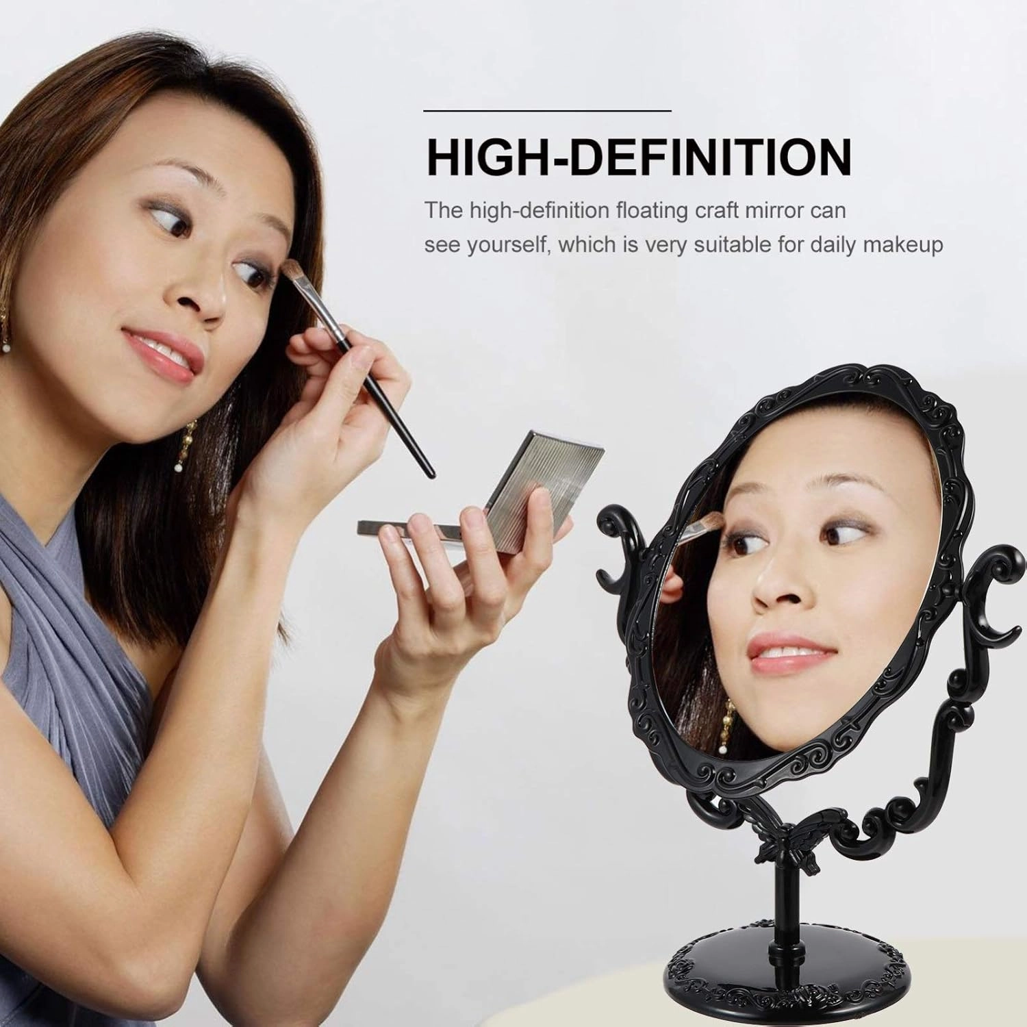 FRCOLOR 1pc Shaving Mirror, Home Household Stand Retro Bathroom Bedroom ° Room Rotary Makeup Dressing Oval Side Swivel Mini Barber Elegant Rotating Desk Magnification