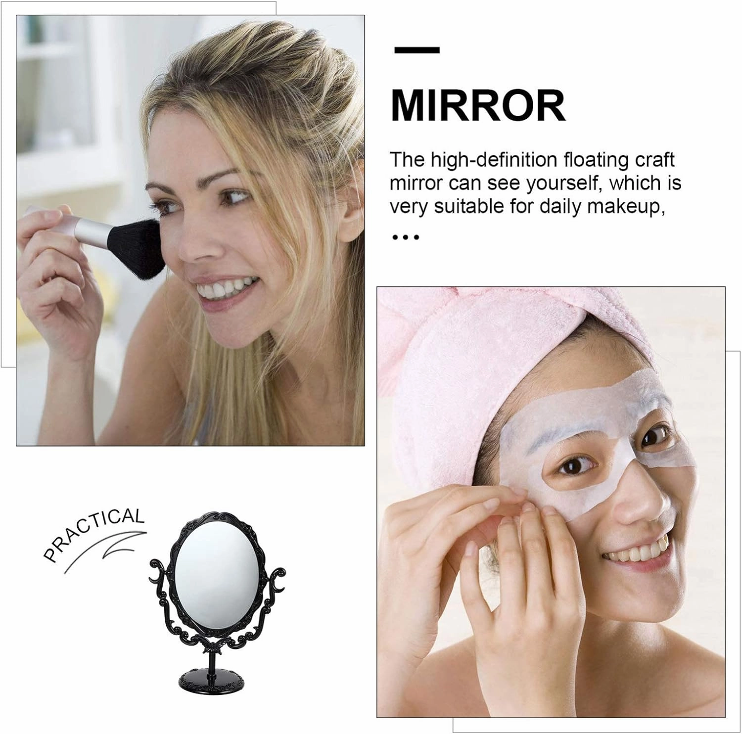 FRCOLOR 1pc Shaving Mirror, Home Household Stand Retro Bathroom Bedroom ° Room Rotary Makeup Dressing Oval Side Swivel Mini Barber Elegant Rotating Desk Magnification