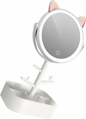 FRCOLOR Smart Dimming Led Makeup Mirror with Storage Box Swivel Vanity Mirror for Bedroom Touch Control High Definition Reflection for Daily Makeup and Giving
