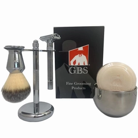 G.B.S Ultimate Wet Shaving Kit, Adjustable Butterfly Diamond Knurled Safety Razor, Shave Brush, Chrome Shaving Soap Bowl, Natural Shave Soap, Brush and Razor Stand Grooming Set for Men