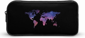 Galaxy World Map Cute Pencil Case Pencil Pouch Portable Pen Bag with Zip Stationary Supplies Travel Storage Bag